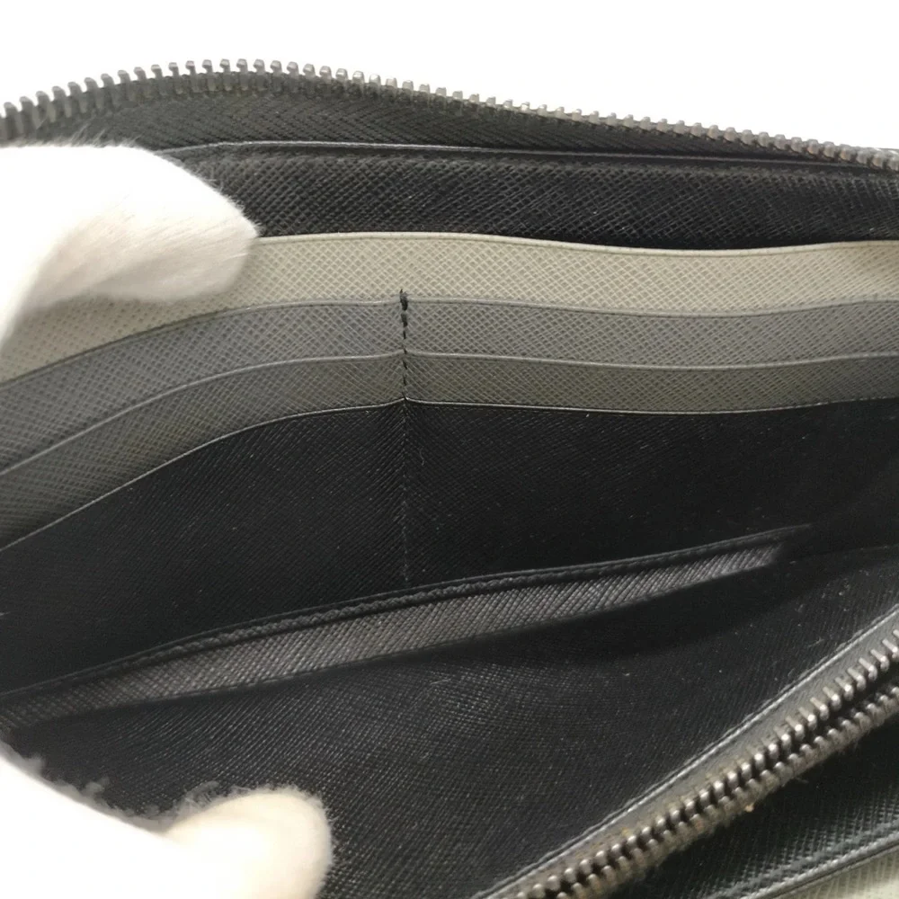 Prada Long Wallet Black Leather With Gray and White bi color inside authentic